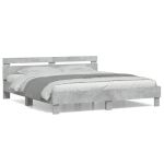 Cadru de pat cu tăblie gri beton 200x200 cm lemn prelucrat GartenMobel Dekor