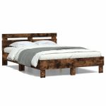 Cadru de pat cu tăblie și LED, stejar fumuriu, 120x190 cm GartenMobel Dekor