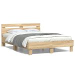 Cadru de pat cu tăblie și LED, stejar sonoma, 135x190 cm GartenMobel Dekor