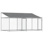 Cușcă câini cu acoperiș și uși, gri, 4x2x2 m, oțel galvanizat GartenMobel Dekor