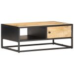 Măsuță de cafea cu ușă sculptată 90x55x 36 cm lemn mango brut GartenMobel Dekor