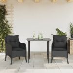 Set mobilier de grădină cu perne, 3 piese, negru, poliratan GartenMobel Dekor