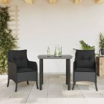 Set mobilier de grădină cu perne, 3 piese, negru, poliratan GartenMobel Dekor