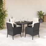 Set mobilier de grădină cu perne, 5 piese, negru, poliratan GartenMobel Dekor