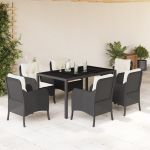 Set mobilier de grădină cu perne, 7 piese, negru, poliratan GartenMobel Dekor