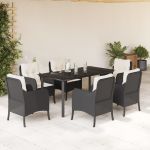 Set mobilier de grădină cu perne, 7 piese, negru, poliratan GartenMobel Dekor