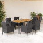 Set mobilier de grădină cu perne, 7 piese, negru, poliratan GartenMobel Dekor