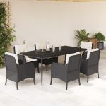 Set mobilier de grădină cu perne, 7 piese, negru, poliratan GartenMobel Dekor