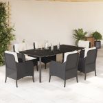 Set mobilier de grădină cu perne, 7 piese, negru, poliratan GartenMobel Dekor