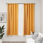 Draperii opace aspect in, cârlige, 2 buc., galben, 140 x 175 cm GartenMobel Dekor