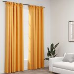 Draperii opace aspect in, cârlige, 2 buc., galben, 140x245 cm GartenMobel Dekor
