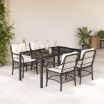 Set mobilier de grădină cu perne, 5 piese, negru, poliratan GartenMobel Dekor