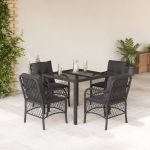 Set mobilier de grădină cu perne, 5 piese, negru, poliratan GartenMobel Dekor