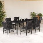 Set mobilier de grădină cu perne, 7 piese, negru, poliratan GartenMobel Dekor