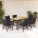 Set mobilier de grădină cu perne, 7 piese, negru, poliratan GartenMobel Dekor