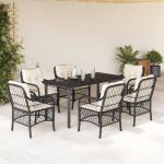 Set mobilier de grădină cu perne, 7 piese, negru, poliratan GartenMobel Dekor
