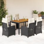 Set mobilier de grădină cu perne, 7 piese, negru, poliratan GartenMobel Dekor