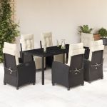 Set mobilier de grădină cu perne, 7 piese, negru, poliratan GartenMobel Dekor