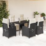 Set mobilier de grădină cu perne, 7 piese, negru, poliratan GartenMobel Dekor