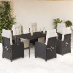 Set mobilier de grădină cu perne, 7 piese, negru, poliratan GartenMobel Dekor