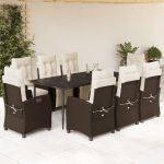 Set mobilier de grădină cu perne, 9 piese, maro, poliratan GartenMobel Dekor