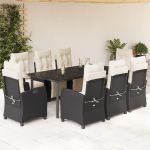 Set mobilier de grădină cu perne, 9 piese, negru, poliratan GartenMobel Dekor