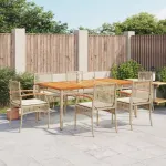 Set de masă pentru grădină, 7 piese, cu perne, bej, poliratan GartenMobel Dekor