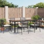 Set mobilier de grădină cu perne, 7 piese, negru, poliratan GartenMobel Dekor