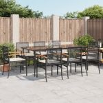Set mobilier de grădină cu perne, 9 piese, negru, poliratan GartenMobel Dekor