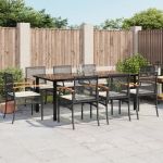 Set mobilier de grădină cu perne, 9 piese, negru, poliratan GartenMobel Dekor