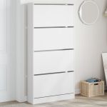 Dulap de pantofi cu 4 sertare rabatabile, alb, 80x21x163,5 cm GartenMobel Dekor