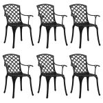 Scaune de grădină, 6 buc., negru, aluminiu turnat GartenMobel Dekor