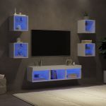 Unități de perete TV cu LED-uri, 7 piese, alb, lemn prelucrat GartenMobel Dekor