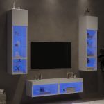 Unități de perete TV cu LED-uri, 6 piese, alb, lemn prelucrat GartenMobel Dekor
