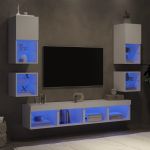 Unități de perete TV cu LED-uri, 8 piese, alb, lemn prelucrat GartenMobel Dekor