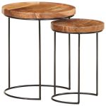 Set măsuțe de cafea, 2 piese, lemn masiv de acacia/oțel GartenMobel Dekor