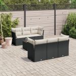 Set canapele de grădină cu perne, 7 piese, negru, poliratan GartenMobel Dekor