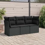 Set mobilier de grădină cu perne, 3 piese, negru, poliratan GartenMobel Dekor