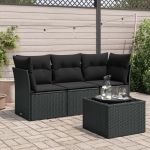 Set mobilier de grădină cu perne, 4 piese, negru, poliratan GartenMobel Dekor