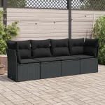 Set mobilier de grădină cu perne, 4 piese, negru, poliratan GartenMobel Dekor