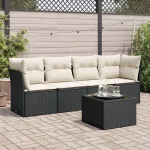 Set mobilier de grădină cu perne, 5 piese, negru, poliratan GartenMobel Dekor
