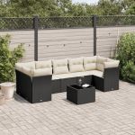 Set mobilier de grădină cu perne, 8 piese, negru, poliratan GartenMobel Dekor