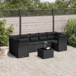 Set mobilier de grădină cu perne, 8 piese, negru, poliratan GartenMobel Dekor