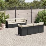 Set mobilier de grădină cu perne, 9 piese, negru, poliratan GartenMobel Dekor