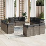 Set canapea de grădină cu perne, 12 piese, gri, poliratan GartenMobel Dekor
