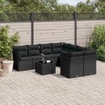 Set mobilier de grădină cu perne, 9 piese, negru, poliratan GartenMobel Dekor