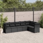 Set canapele de grădină cu perne, 7 piese, negru, poliratan GartenMobel Dekor