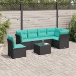 Set canapele de grădină cu perne, 7 piese, negru, poliratan GartenMobel Dekor