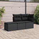 Set mobilier de grădină cu perne, 3 piese, negru, poliratan GartenMobel Dekor
