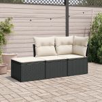 Set mobilier de grădină cu perne, 3 piese, negru, poliratan GartenMobel Dekor